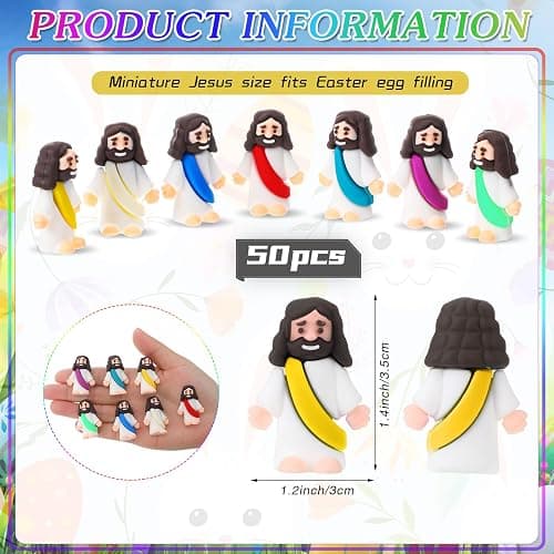 Sumind 50 Pcs Little Jesus Figures Christmas Mini Pocket Jesus Figurines Bulk Original Design for Xmas Hide and Seek Religious Party Favors Sunday School Baptism Gifts(Bright Color) thumbnail 3