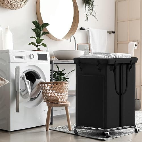 YKDIRECT 150L Large Laundry Hampers, Oxford Fabric Laundry Hampers Clothes Hampers, Metal Frame and Removable Bag Design with Wheels, Suitable for Bedroom, Bathroom, Dorm Room, Laundry Room (Black) - 150L - Black thumbnail 6