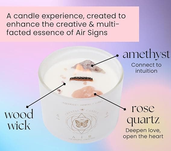 Aquarius, Gemini, Libra Gifts for Women - 12oz Wood Wick Candles That Crackle with Crystals and Healing Stones. Healing Crystal Candles for Women Home Scented. Soy Wax, for Zodiac Birthdate thumbnail 5