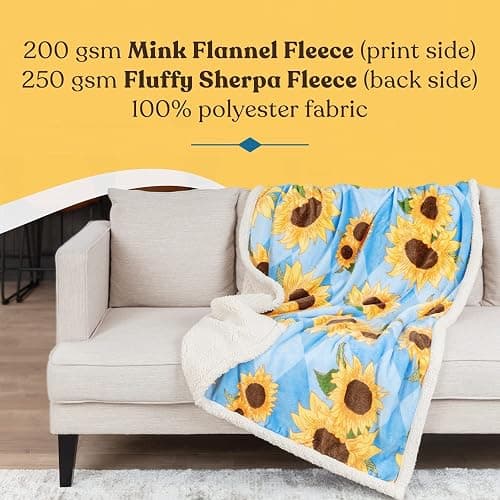 Sunflower Throw Blanket - 50x60 Inch Lightweight, Ultra Soft, and Cheerful - Beautiful Sunflower Gifts for Women - Decor for Bedroom or Living Room thumbnail 7