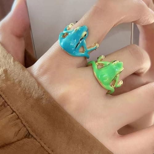 ULLKEL 2 Pcs Cute Frog Rings for Women Adjustable Open Band Green Animal Finger Accessories Whimsical Jewelry for Best Friend Birthday Daily Wear thumbnail 2