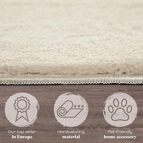 TT Home Tapis Poil Ras Tapis De Salon Monochrome Design Moderne Lavable, Couleur: Crème, Dimension:140x200 cm - 140x200 cm - Crème thumbnail 2