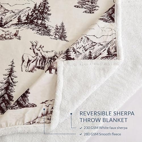 Indigo Hill by HiEnd Accents White Pine 3 Piece Sherpa Throw Blanket Set, Pine Tree Bear Deer Elk Print Fleece Throw Set, Western Cabin Lodge Rustic Style, 1 Throw and 2 Pillows thumbnail 5