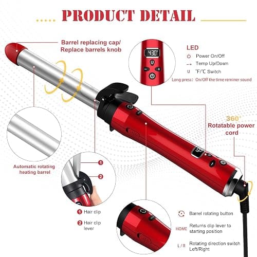 IAMFINE 3 in 1 Automatic Rotating Curling Iron, Rotating Auto Hair Curler Wand with Ceramic Coating, 3 Interchangeable Heating Barrels(0.75", 1", 1.25") with LCD Display Fast Heat for Curls and Waves thumbnail 3