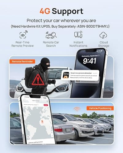 70mai A810 4K Dash Cam Front and Rear, Dual Dash Camera for Cars with Starvis 2 HDR Night Vision, 4G LTE Support, ADAS, Built in GPS & WiFi, 24/7 Parking Mode, AI Motion Detection, Time-Lapse thumbnail 5