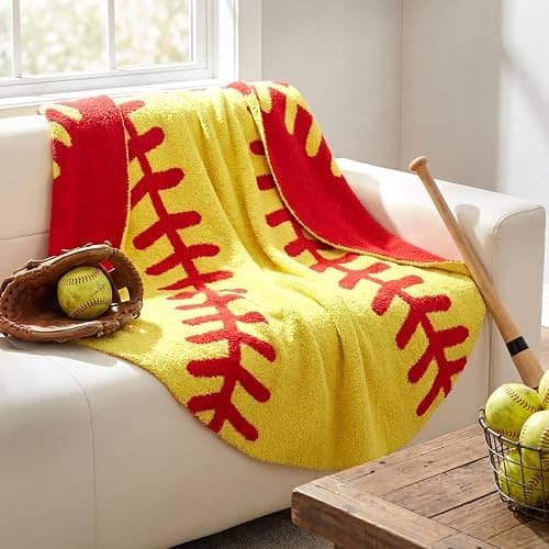 Batiyeer 60 Inch Round Softball Throw Blanket, Reversible Knitted Microfiber Softball Senior Night Throw Gift for Teens Adults, Double Sided Soft Warm Sports Blanket for Couch Sofa Game Room Decor thumbnail 7