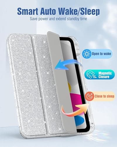 MoKo Glitter Case for iPad (A16) 11th/10th Gen 2025/2022, Glitter Silver | Trifold Stand Folio Case Sparkly Glitter Smart Cover with Pencil Holder Auto Wake/Sleep Soft Flexible TPU bling Cover thumbnail 7