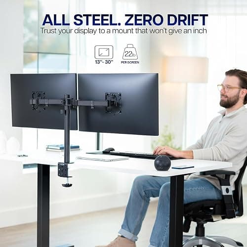 VIVO Dual Monitor Desk Mount, Holds 2 Computer Screens up to 30 inches and 22lbs Each, Heavy Duty Fully Adjustable Steel Stand with C-Clamp and Grommet, Black, STAND-V002 thumbnail 2