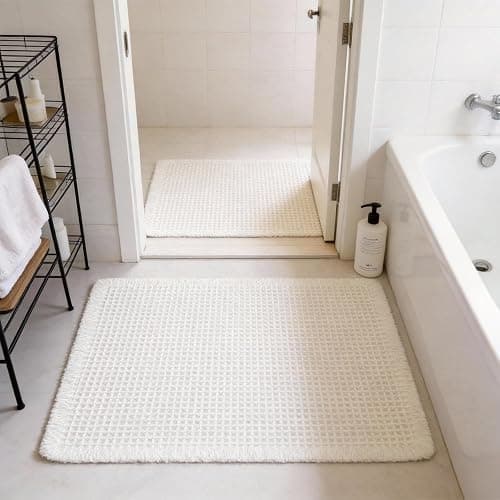 ZVFFDG Set of 2 Waffle Bathroom Rugs, Large Non Slip Absorbent Waffle Knit Bath Mat for Shower Floor, Tub and Bathroom Door, Ultra Soft Quick Dry, Cream White, 17"x24"+18"x30" thumbnail 8