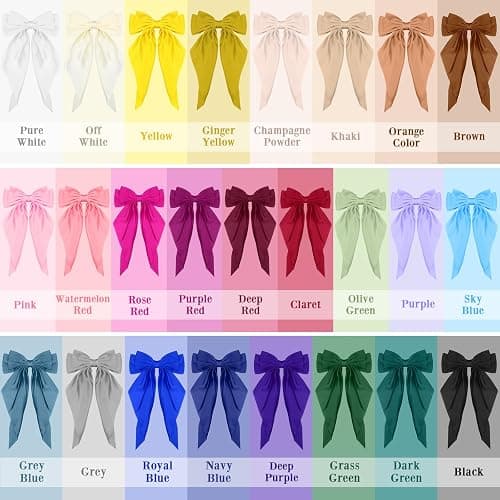 Mimorou 25 Pcs Satin Hair Bows Bulk Silky Big Hair Bows for Women Oversized Long Tail Ribbons Large Knot Clips Barrettes for Holiday Gifts(Plain) thumbnail 3