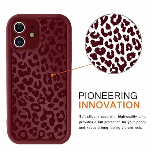 lioscre Cute Cheetah Print Phone Case for iPhone 11 Case 6.1", Aesthetic Burgundy Wine Red Leopard Pattern Design Cover Shockproof Soft Slim TPU Full Camera Lens Protective Funda for Women Girls thumbnail 3