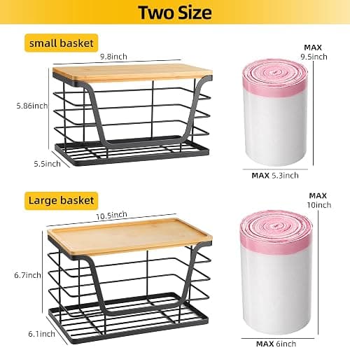 ALOCEO 2 Pack Storage Stackable Kitchen Laundry Organizers with Bamboo Top, Large Trash Bag Holder and Small Garbage Bag Dispenser for Countertop Organization thumbnail 3