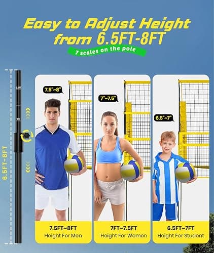 Volleyball Training Net System,7 Adjustable Heights Practice Equipment Net Station,Improve Volleyball Serve&Spike Skills with Ball Return, Portable &Easy Setup for Backyard Individual &Team Practice thumbnail 3
