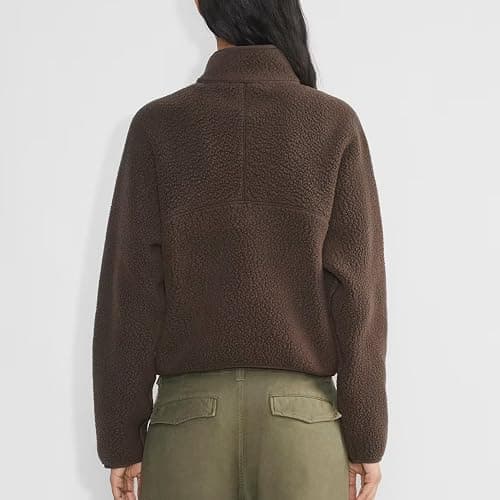 Keeliya Womens Fleece Sweatshirts Cropped Half Zip Fuzzy Warm Sherpa Pullover Varsity Jackets with Zipper Pockets thumbnail 3