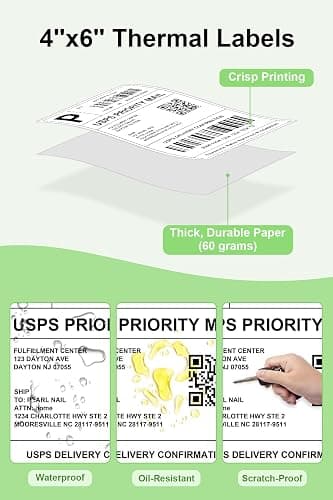 Bulk 4x6 Thermal Labels - 6000 Adhesive Labels | Smudge-Resistant & BPA-Free | Thermal Printer Compatible thumbnail 6
