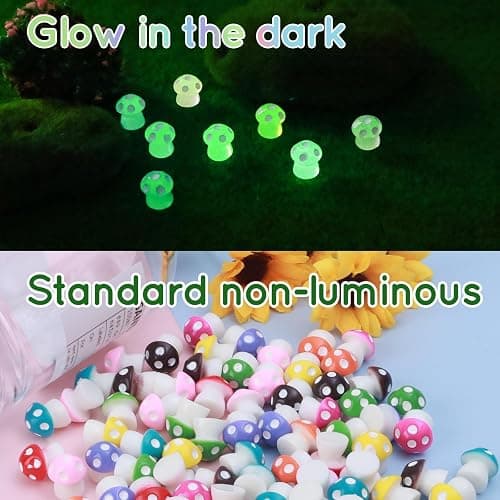 180 Pcs 18-Color Mini Resin Mushroom Figures,Glow in Dark Miniature Figurines Bulk for Fairy Garden,Dollhouse Décor,Terrarium & Scavenger Hunts - Tiny Mushroom Accessories with Realistic Details thumbnail 5