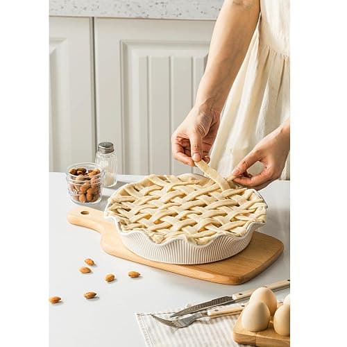 MIKIGEY Ceramic Deep Pie Pan for Baking, 11 inch Porcelain Pie Dish for Apple Pie, Oven & Dishwasher Safe, Farmhouse Decor, 48 Ounce Deep Plate for Kitchen, Non-Stick Pie Pans, Off-White thumbnail 6