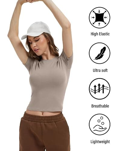 Dalavch 4 Pack Women's Workout Shirts Compression Short Sleeve Crew Neck Running Yoga Gym Athletic Fitted Crop T-Shirts Top thumbnail 4