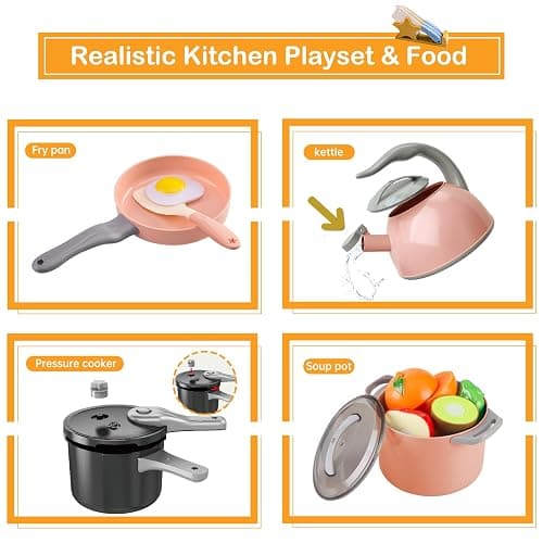 Zero Zoo 105Pcs Kids Kitchen Toy Accessories, Toddler Pretend BBQ Camping Cooking Playset, Play Pots, Pans, Utensils Cookware Toys, Play Food Set, Vegetables, Learning Gift for Girls Boys thumbnail 5