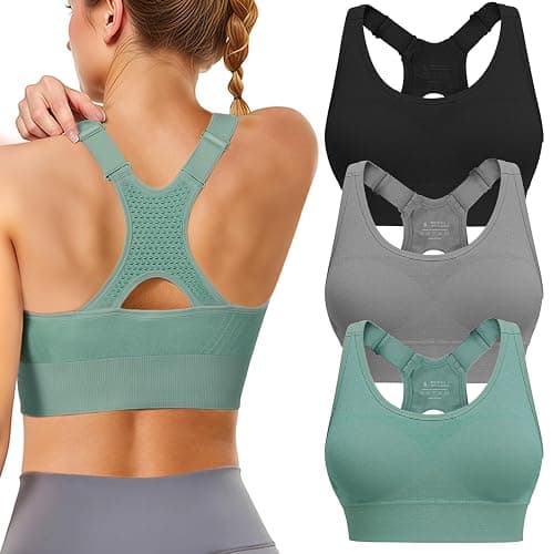 Tmeefee Adjustable Sports Bras for Women: 3 Pack High Support Padded Racerback Sport for Large Bust Workout Running Gym - Image 1