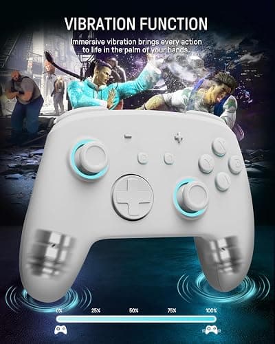 FUNLAB Switch Pro Controller Wireless Compatible with Nintendo Switch2/OLED/Lite, Firefly Bluetooth Remote Gamepad with Hall Effect Joysticks/RGB 7 LED Colors/Paddle/Turbo/Motion Control - White thumbnail 8
