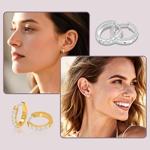 Limerencia G23 Pure Titanium Huggie Hoop Earrings, Hypoallergenic Cartilage Huggie Hoops Small Cubic Zirconia Cuff Earrings Mini Piercing Jewelry for Women Sensitive Ears thumbnail 2