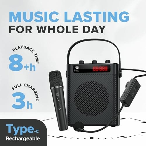 Voice Amplifier Wireless Microphone/Handheld Mic- 40W Portable Microphone and Speaker Wireless karaoke System, Bluetooth Speaker with Mics Personal Pa System, 4 Sound Effects for Teachers Speaking S95 thumbnail 7