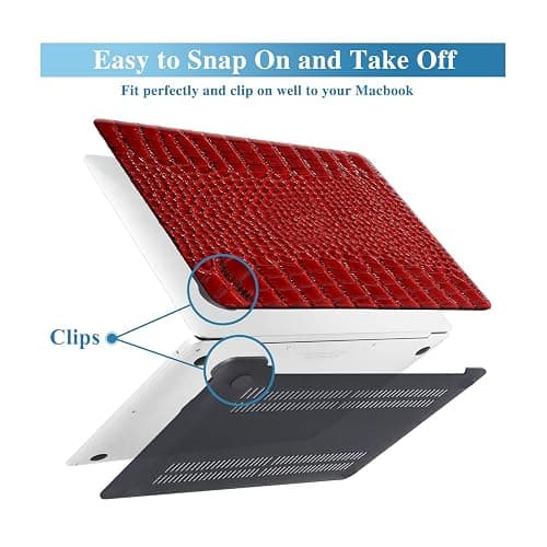 KEROM Crocodile Case for MacBook Pro 14 Inch 2024-2021 M4 M3 M2 M1 Pro/Max Chip A3112 A3185 A3401 A2918 A2992 A2779 A2442, Aligator Skin Snakeskin PU Leather Hard Shell & Keyboard Cover, Burgundy thumbnail 3