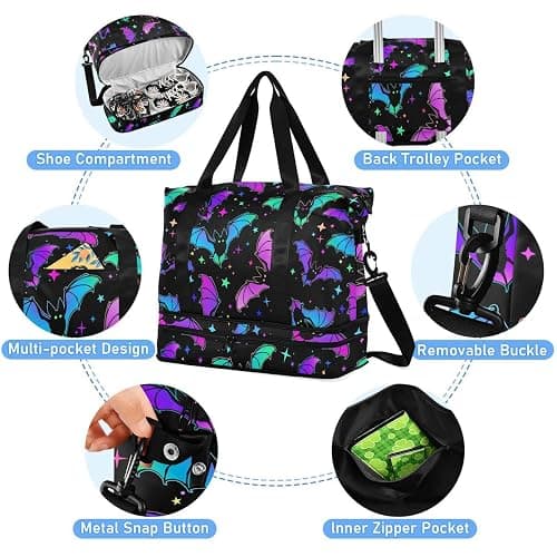 Travel Duffel Tote Bag Halloween Luminous Bats Sports Duffel Bag with Wet Pocket Weekender Overnight Bag for Women Men Gym Bag, Carry On Bag Hospital Bag for Labor and Delivery thumbnail 5