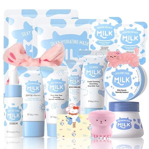 Milk Skincare Kit for Teens & Women, 15-Piece Travel Set with Face Mask & Moisturizer, Christmas Gifts for Teen Girls Age 8-12, Gentle Hydrating Routine for Smooth Skin, Cute Spa Gift Set for Tweens - Image 1