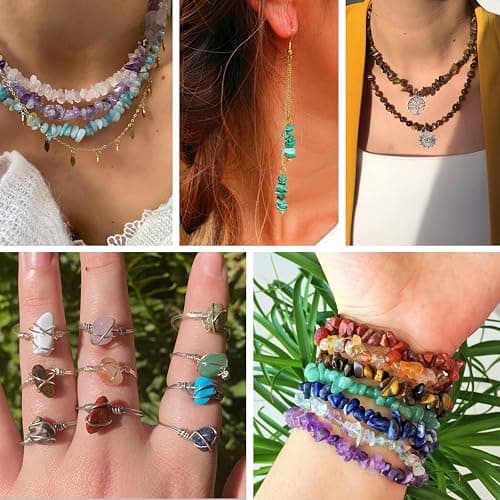QUEFE 1800pcs 56 Colors Crystal Beads, Ring Making Kit, Gemstone Chip Beads Irregular Natural Stone with Jewelry Making Supplies for DIY Craft Bracelet Necklace Earrings, Craft Gifts thumbnail 7