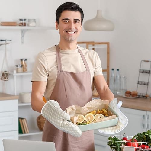 Patelai 7 Pcs Buffalo Check Dish Towels Pot Holders Oven Mitts Set Cotton Plaid Kitchen Dish Towels Non-Slip Heat Resistant Oven Mitts and Pot Holders for Cooking Baking (Light Yellow with White) thumbnail 7