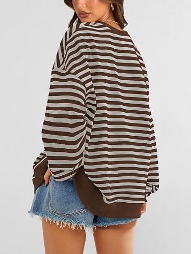 PRETTYGARDEN Womens Striped Oversized Sweatshirt Lightweight Fall Clothes | Stitching Crew Neck Sweatshirts Women, Long Sleeve Casual Loose Pullover Top, Color Block Y2K Outfits, Fashion Clothing thumbnail 5