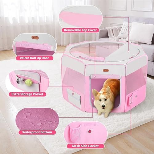 Seiyierr Dog Playpen, Portable Pet Play Pen Foldable Carrying Case, Puppy Pens Outsid for Small Cat Indoor/Outdoor, Removable Mesh Shade Cover thumbnail 4