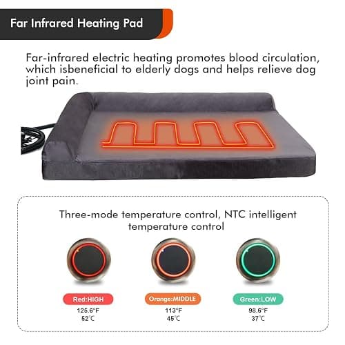 HEATFOX Upgraded Heated Dog Bed L-Shaped Chaise,12V Safe Voltage Arthritis Dog Bed with Memory Foam, Heated Pet Bed with Waterproof Cover for Medium, Large Dogs/M thumbnail 3