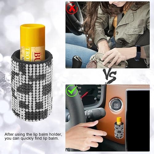 xbrtaia Upright Car Chapstick Holder, Bling Insulating Lip Balm Holder,Rhinestone Car Accessories for Women Interior ,Suitable for Most Vehicles. (Cow) thumbnail 3