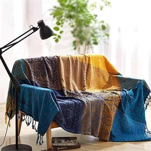 Edcooy Bohemian Throw Blanket for Couch，Colorful Chenille Tassels Boho Woven Hippie Throw Blankets for Couch Bed Sofa Chair Recliner Loveseat, Bohemian Fringe Tassels Decor Home(Blue, S:60x75) thumbnail 4