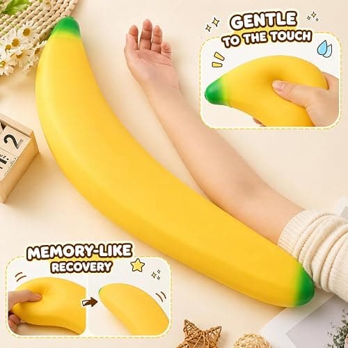 Giant Banana Squishy 18 Inch, Jumbo Slow Rising Fidget Toy for Adults and Teens, Soft Stretchy Fake Fruit Banana Stress Relief Squeeze Ball for Tension, Focus, Party Favors (Big Banana) thumbnail 5