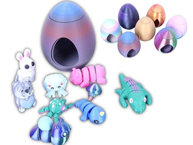 3D Printed Mystery Animal Fidget Pack, 10 Pieces, Fun and Unique Articulated Designs with Revolving Egg Easter - Image 1