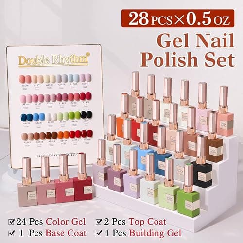 Double Rhythm 28Pcs 0.5Oz Gel Nail Polish Set Same Color Same Bottle Gel Polish Kit Nail Art Manicure Salon DIY at Home for Women (White Pink Collection-T24-2) thumbnail 2