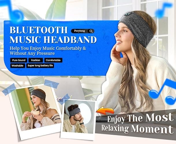 Perytong Sleeping Headphones Bluetooth Headband, Soft Long Time Play Sleeping Headsets with Built in Speakers Perfect for Workout,Running,Yoga,Travel, Darkgray thumbnail 9