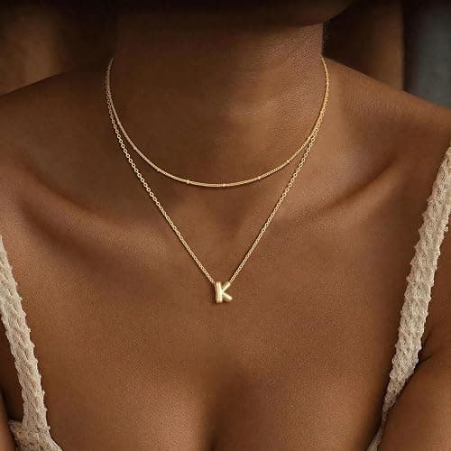 Thaivor Initial Necklaces for Women 14K Gold Plated Bubble Letter Necklace Layered Dainty Cute Choker Pendant Stack Jewelry Fashion Accessories Teen Trendy Gift thumbnail 3