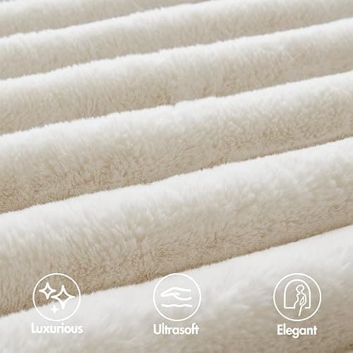 Madison Park Jasmine Luxurious Plush Queen Comforter Set, 3 Piece, Ivory | Soft Faux Fur Ribbed Velvet Bedding Set Full Size for Winter, Reversible, Warm Fuzzy Thick, with Matching Shams thumbnail 8