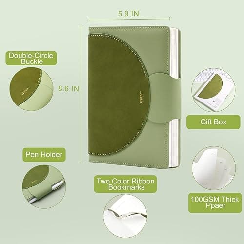CAGIE Lined Journal for Women, 100GSM Leather Journals for Writing with Buckle Closure,A5 Hardcover Diary Journaling Notebooks for Business Work School Note Taking 5.9" x8.59 (Green) thumbnail 3
