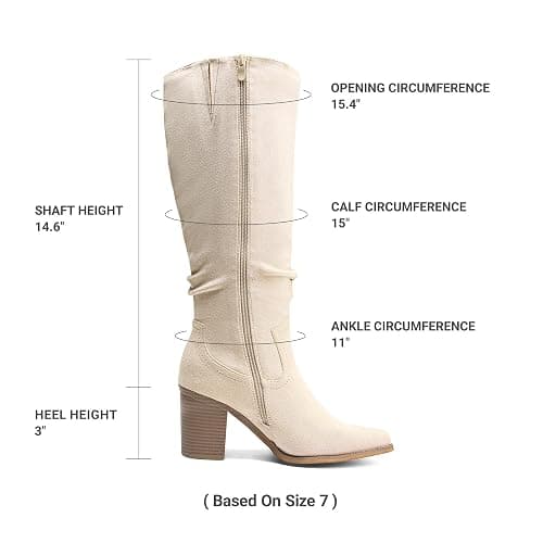 DREAM PAIRS Women's Knee-High Boots, Comfortable Chunky Block Heel Pointed Toe Pull On Side Zipper Suede Slouch Riding Boots thumbnail 5