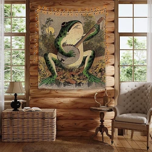 Hannahcos Boho Wall Decor Orange Frog Tapestr Vintage Hanging with Playing Banjo Wall Aesthetic Tapestry for Bedroom Living Room Dorm thumbnail 5