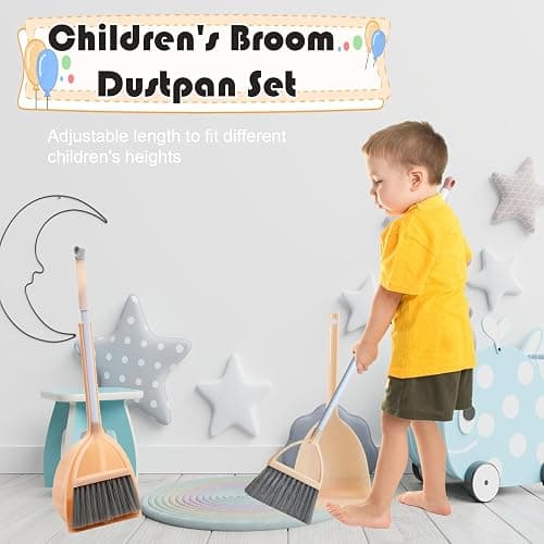 Xifando Mini Broom with Dustpan for Kids,Little Housekeeping Helper Set (Light Blue) thumbnail 5