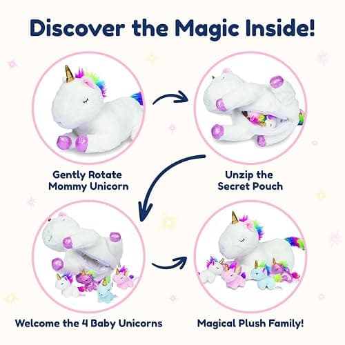 PixieCrush Unicorn Stuffed Animals for Girls, Set of 5 - Mommy with Babies - Magical Giant Stuffed Animal - Enchanting Unicorn with Babies Set - Plush Animals for Kids thumbnail 5