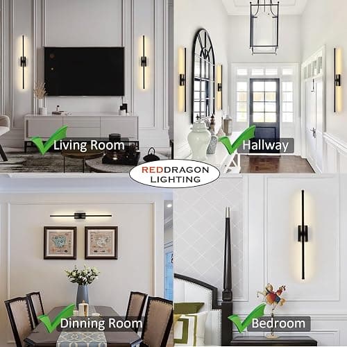 Easy Install Peel and Stick on Battery Operated Wall Sconces Set of 2 Rechargeable, Magnetic Linear Wall Sconce Wireless Long Picture Vanity Wall Light for Living Room Bedroom (2 Pack, 28.3'', Black) thumbnail 4