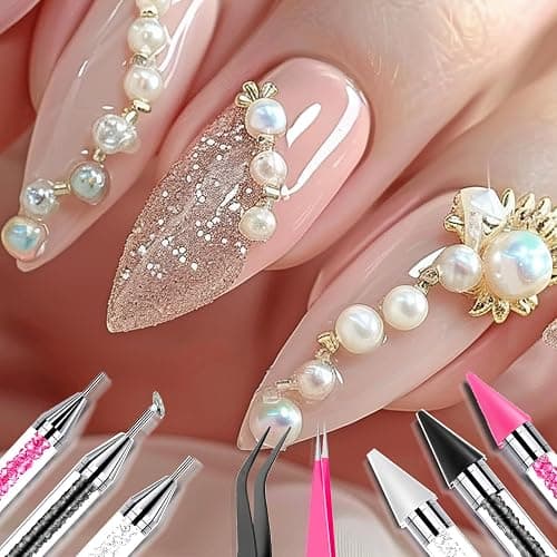 13 Pcs Rhinestone Picker Tool - 3 Pcs Dual-head Pens with 6 Wax Tips, 15 Pcs Clay, Precision Curved and Straight Tweezers Kit for Picking Up Nail Art Gems, Stones, Crystals, and Nail Charms thumbnail 6